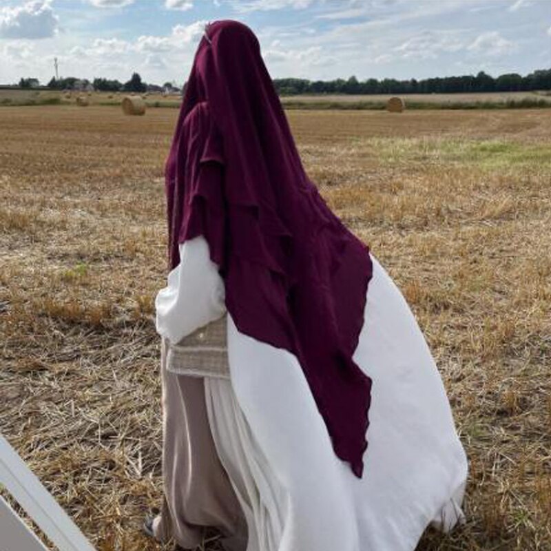 Foulard khimar trois couches à volants pour femmes, hijab, musulmane, dubaï, Turban turc, châles malaisiens, marocain