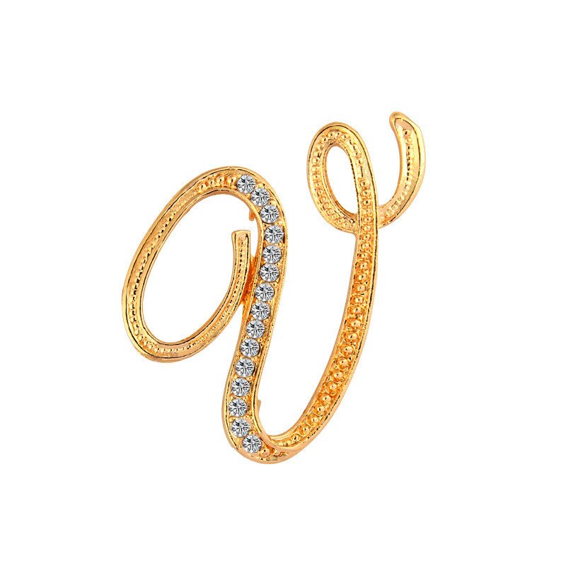 1PC Crystal 26 English Letters Brooch Metal Vintage Women Pin Couple Memorial Jewelry Love Party Garment Accessories #1029: V
