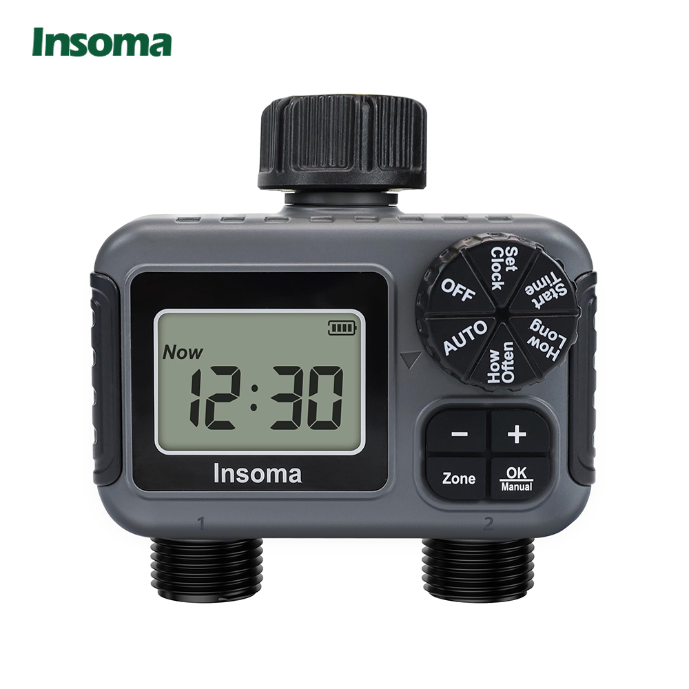 Insoma 2-Zonen-Sprinkler-Timer, programmierbarer Gartenschlauch-Timer, wassersparender Bewässerungsregler für Rasen- und Hof-Tropfsysteme, IPX5