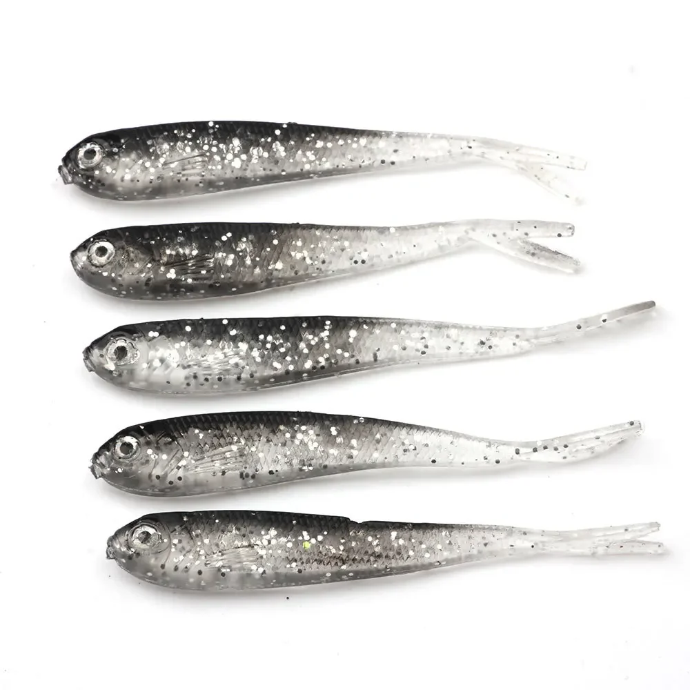 Señuelo suave de 5 uds., 7cm/6g, cola dividida, cebos de natación con anzuelos, cebo de pesca Artificial de silicona para agua salada: Blanco