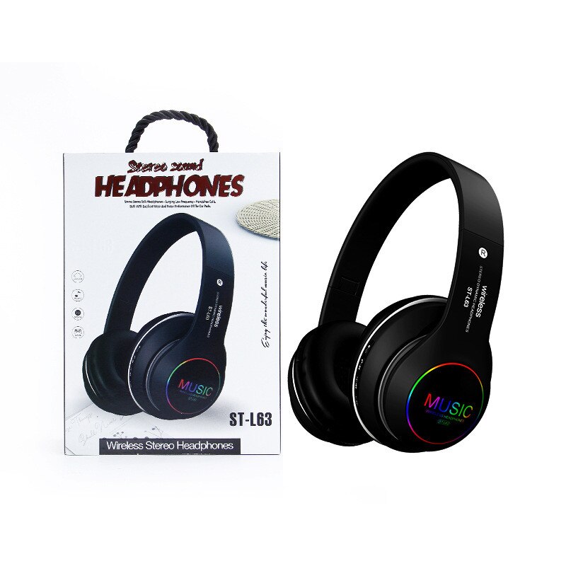 LED Colorful Wireless Bluetooth Headphones Headset Foldable Stereo Bass Sound Adjustable Earphones with Mic for PC All Phone: Black