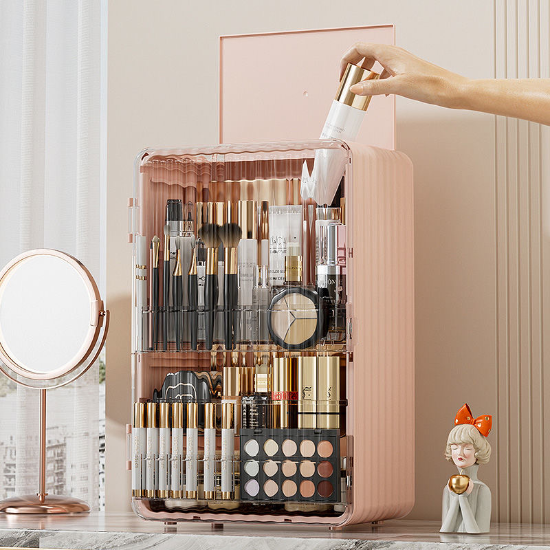 Cosméticos Organizador Caixa de armazenamento, Maquiagem, Cuidados com a pele, Home Desktop, Dustproof Cabinet, Large Capacity Vanity