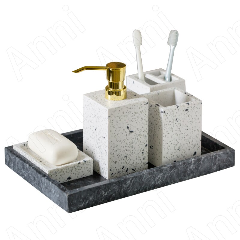 Blue Terrazzo Painted Bathroom Accessories Set Ceramic European Modern Household Four-piece Toothbrush Holder Soap Dish