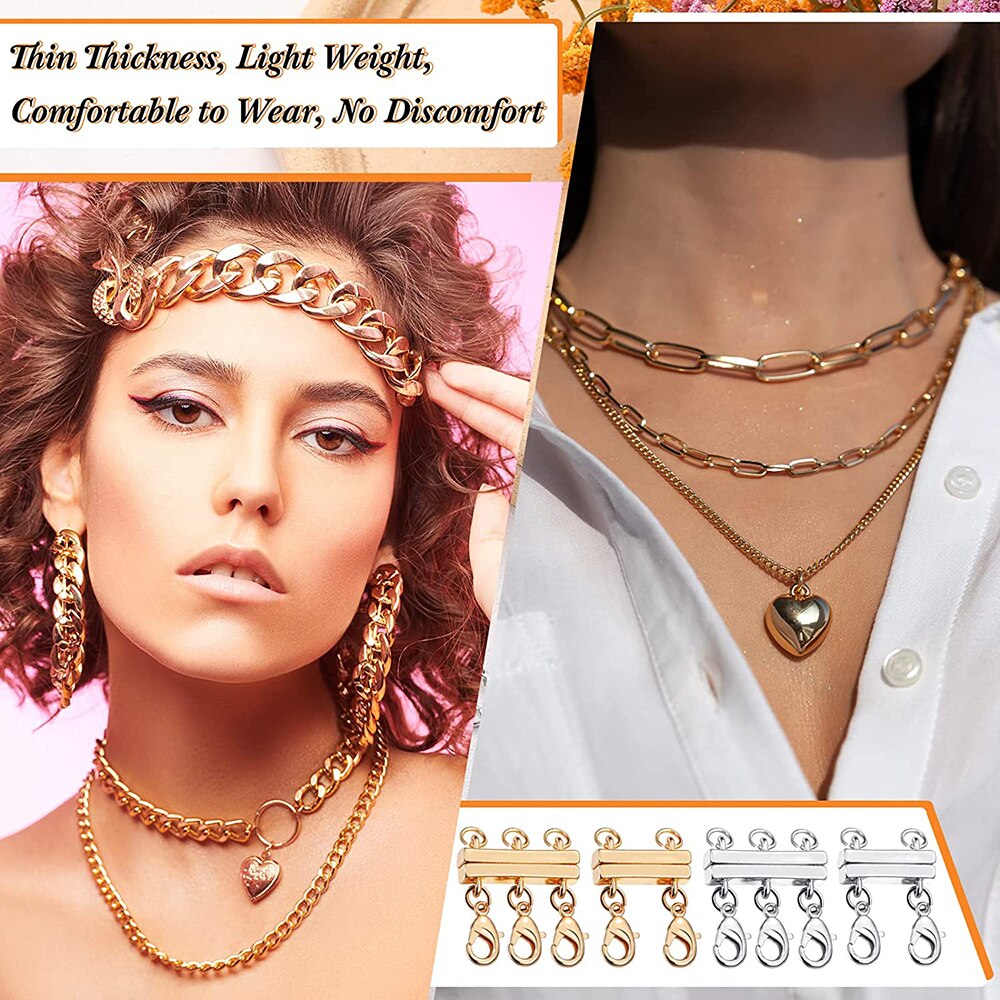 4 Pieces Locking Magnetic Layered Necklace Clasp Multi Strands Jewelry Closure Converter for Layered Necklaces Bracelets