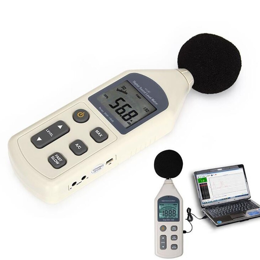 LCD Display Sound Pressure Level Meter Reader, 30-130dBA Range, Max Hold, A/C, Fast/Slow Mode, 7-gear Adjustable Noise Meter