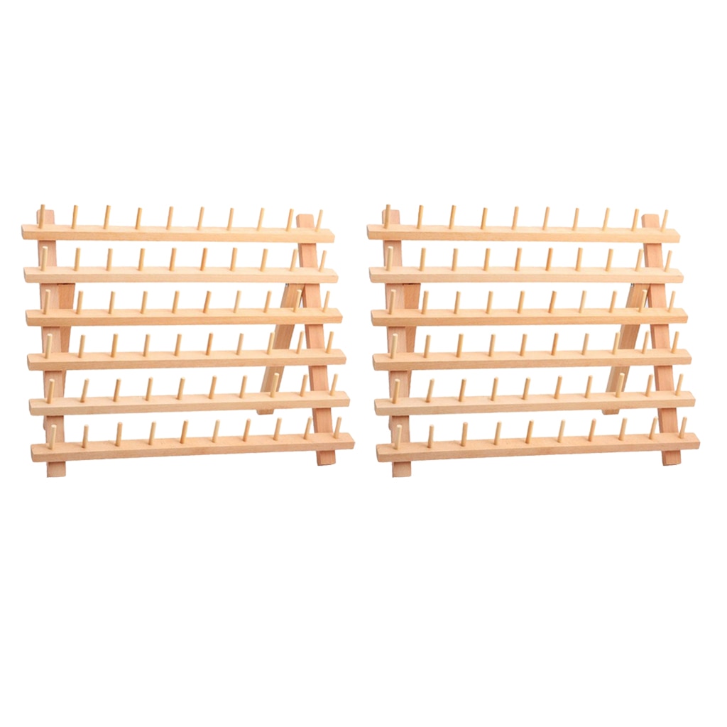 2X Unpainted Wooden Thread Holder for 60 Spools and Cones, Wooden Stand, Thread Organiser, Folding Wall Bracket