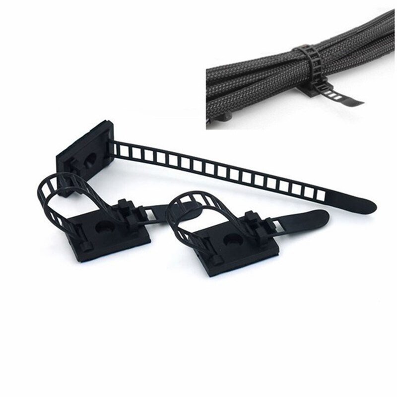20Pcs Black Sticky Adjustable Wire Ties Cable Clips Clamp Plastic Self Adhesive Cable Ties Fix Holder Clips