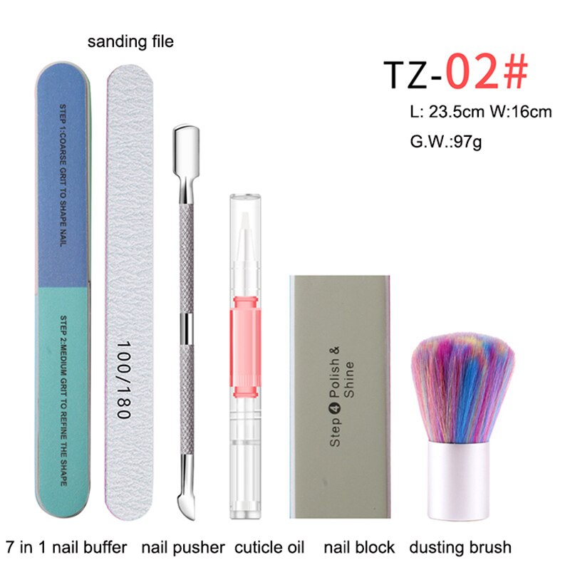 Nail Salon Tool Sets Mixed Nail File Brush Dotting Pen Nail Manicure Set: Red