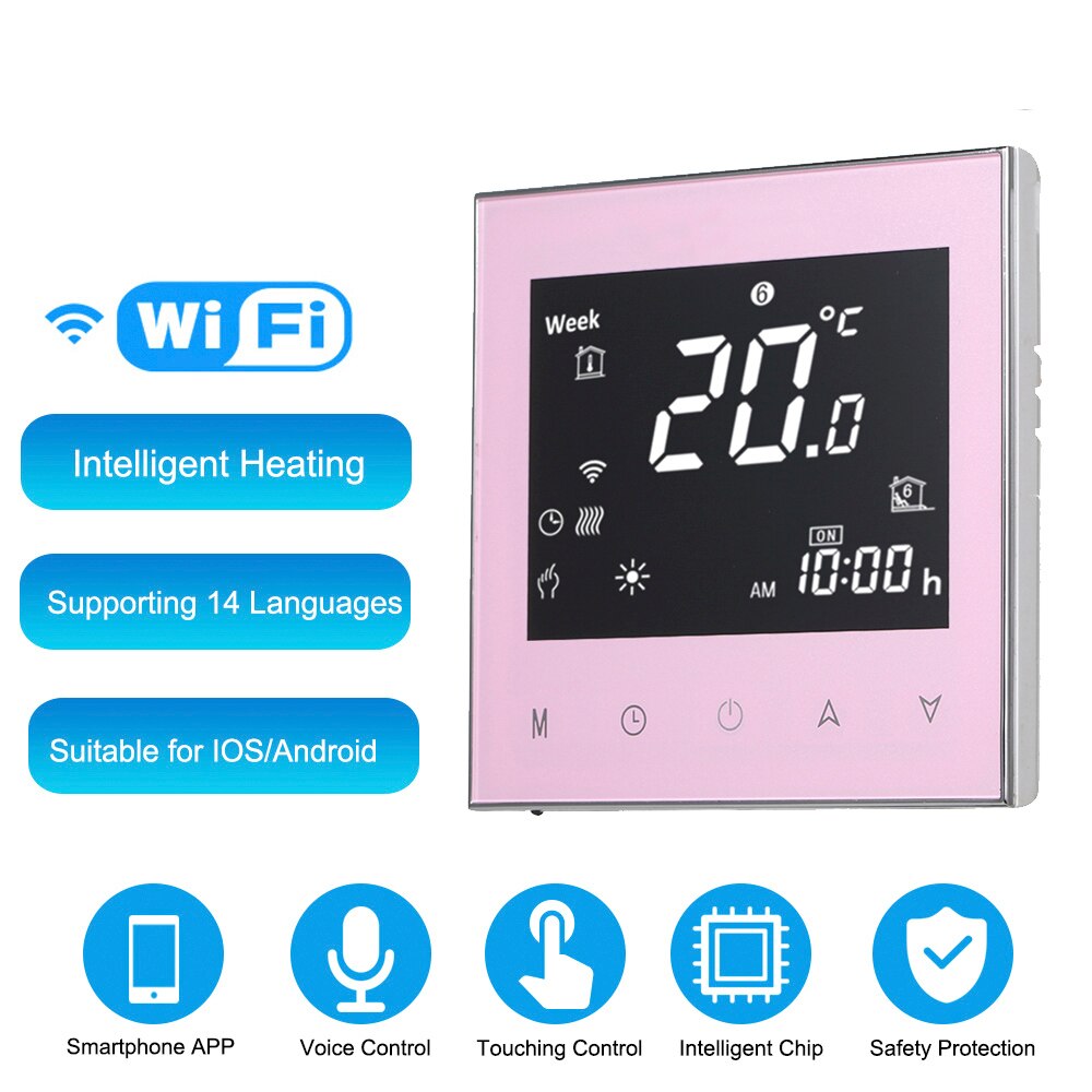 Digital Thermostats Water / Gas Boiler Heating Thermostat Voice Over WiFi Control Touch Screen Home Room Temperature Controller: pink with wifi