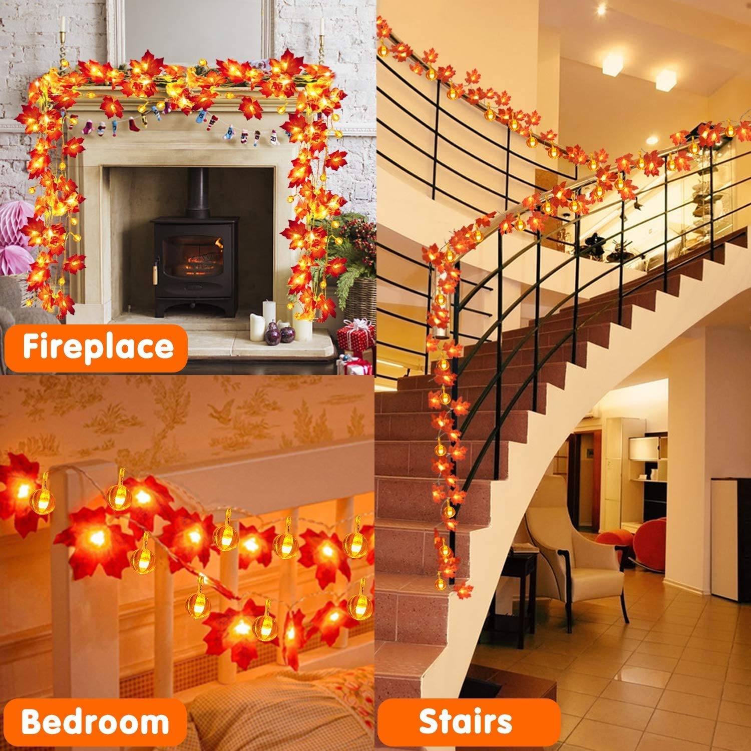 Kunstmatige Herfst Esdoorn Bladeren Pompoen Guirlande Led Kerstverlichting Voor Kerst Decoratie Thanksgiving Party Diy Halloween Decor