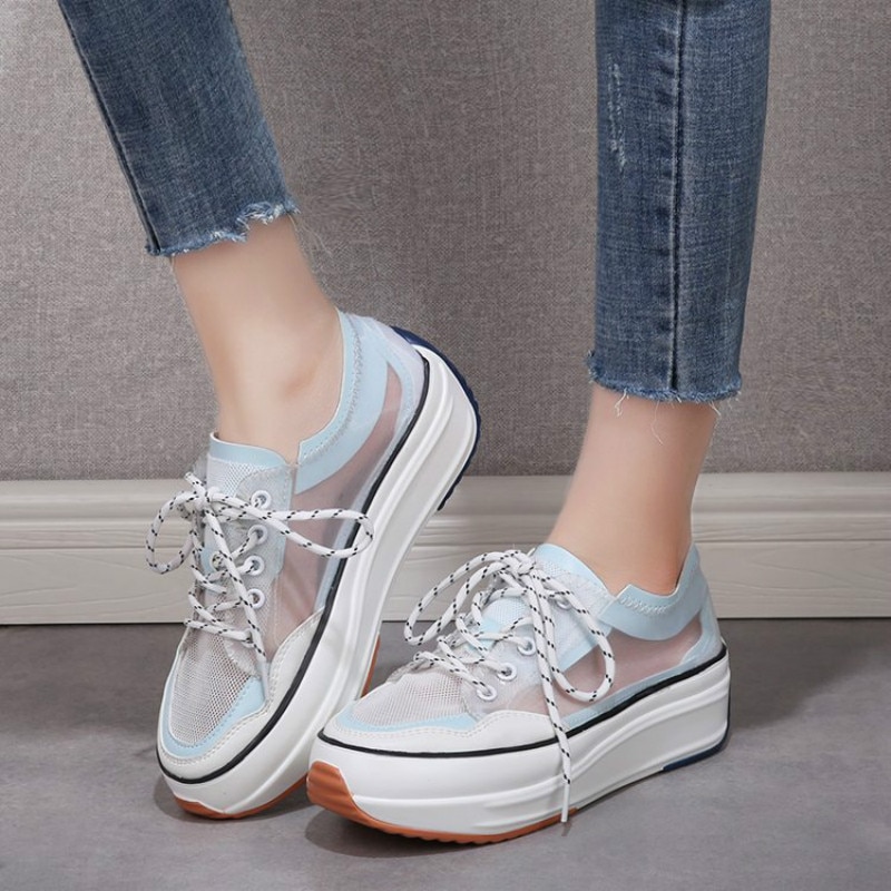 Sneakers Vrouwen Wit Sneakers Neon Geel Chunky Schoenen Zomer Snoep Kleuren Platform Hoge Super Mesh Wedge Schoenen