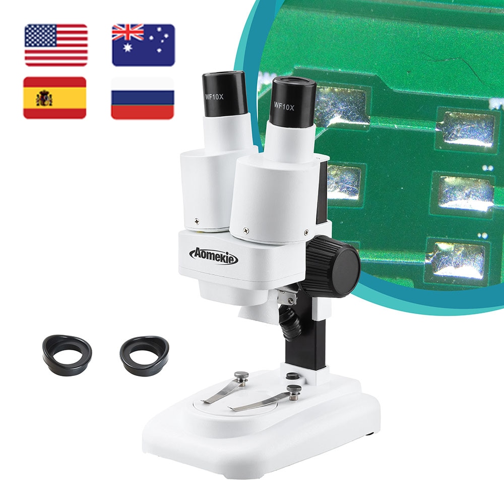 AOMEKIE 20X Binocular Stereo Microscope Wide Field of Vision for PCB Solder Mobile Repair Tool Slides Mineral Watching Kids
