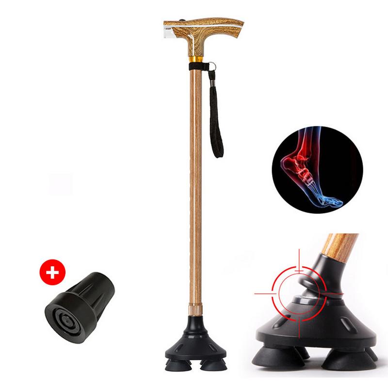 Elderly Retractable Illuminated Lighting Stick Outdoor Safe Old Man Crutches Light Wood Grain Non Slip T Walking Sticks: 02