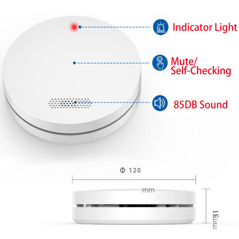 Smart Life-Detector de humo con WiFi, protección contra incendios, sistema de seguridad para el hogar, alarma de sonido, 85db, función de autocomprobación en tiempo Real