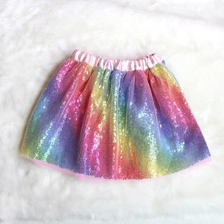 Baby Girls Skirt Headband Set Rainbow Glitter Sequins Bow Petti Skirts For Toddlers Newborn Kids Photo Graphy Costume Ball Gown