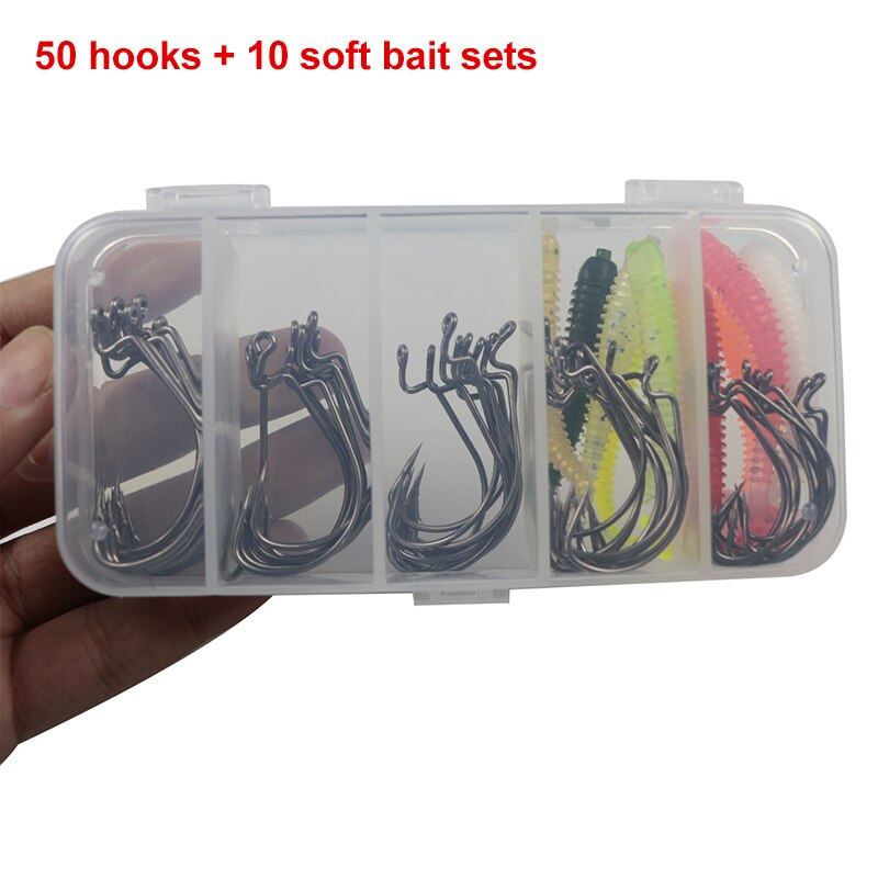50pcs/100pcs sea hooks Fishing box offset hook 2#-3/0# carp snap fishing big hooks tackles accessories fishhook: YELLOW