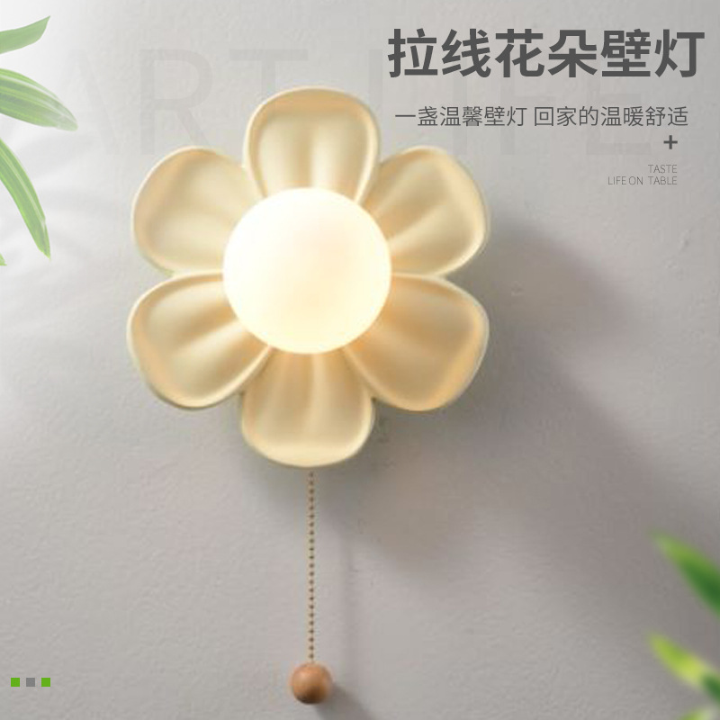 Lámpara de techo de pétalos verdes crema, pasillo, balcón, porche, escalera, aplique de pared, flor de resina, decoración interior