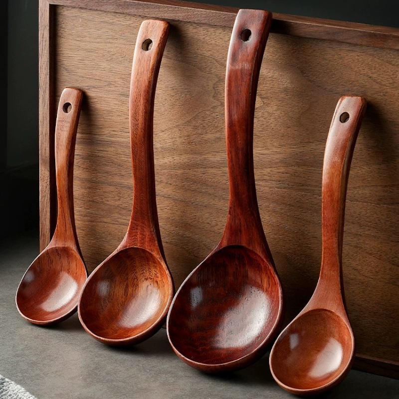 Houten Soeplepel Voor Het Koken Van Grote Lange Steel Ramen Lepel Massief Hout Anti-Aanbaklaag Speciale Lepel Keukengerei Accessoires