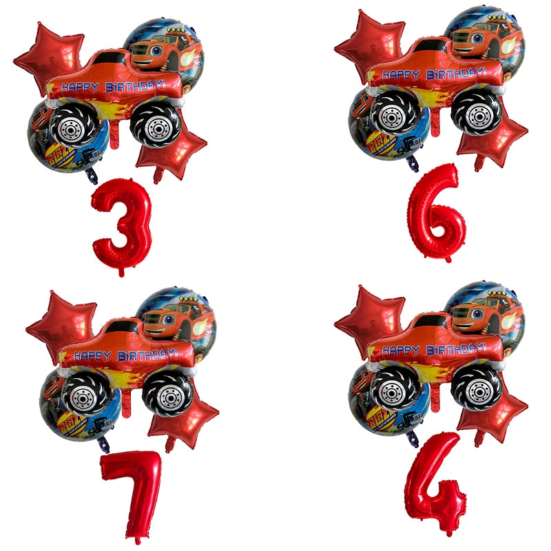 6Pcs Blaze En De Machines Folie Ballon Gelukkige Verjaardag Partij Decoratie Bal Jongen Tank Bus Fire Car ballonnen