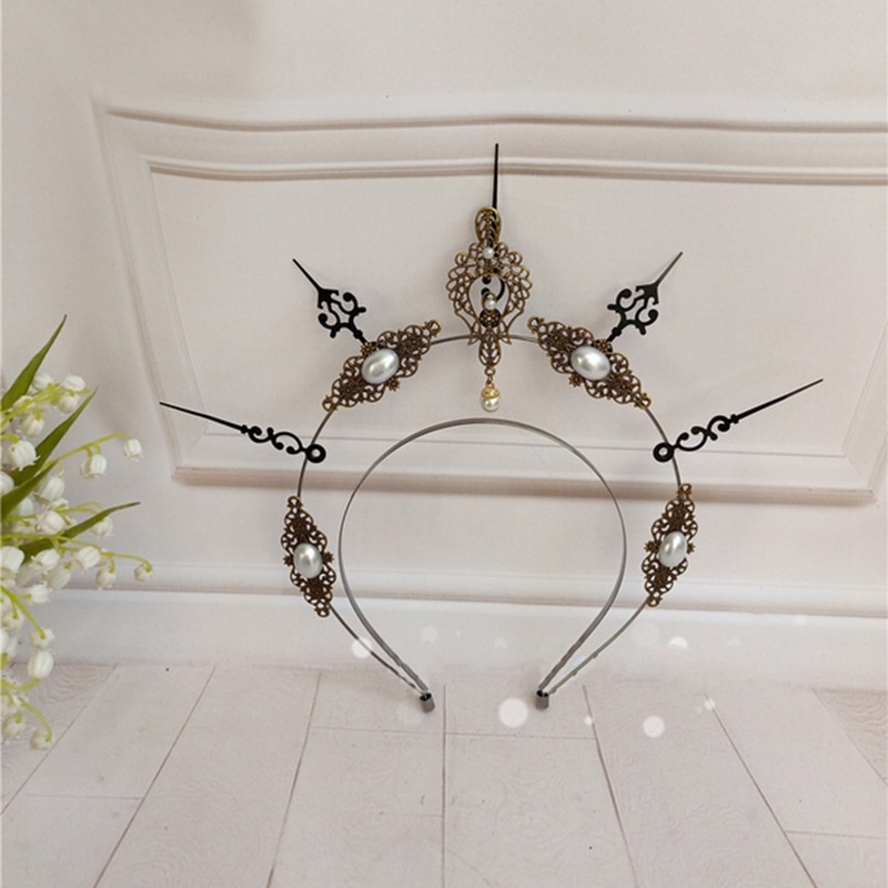 Lolita Gothic Stijl Haaraccessoires Virgin Mary Bead Chain Barokke Tiara Hoofdband Lolita Zon Godmother 'S Crown Star Hoofddeksels: Bronze