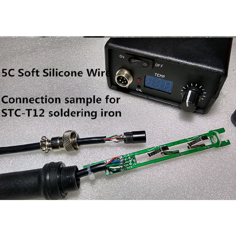 5 Cores Silicone Cable Wire Electronic Soldering Iron STC-T12 Line Welding Station Handle High Temperature Resistance DIY 19QB