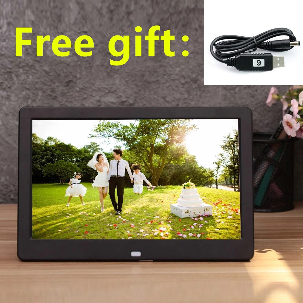 Battery 10 inch Screen LED Backlight 1024*600 Digital Photo Frame Electronic Album Picture Music Movie Full Function Good: black NO battery / US Plug