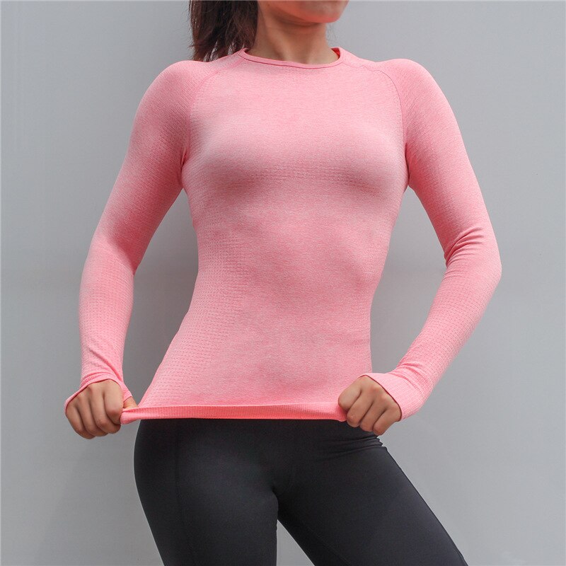 Camiseta deportiva de manga larga sin costuras con agujero pulgar ropa deportiva para mujer ropa de gimnasio camisetas de entrenamiento ropa de Yoga femenina