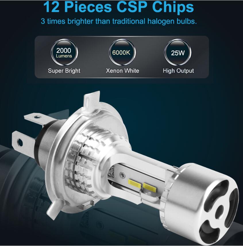 2 Stuks Motorcycle Led Koplamp H4 HS1 BA20D H6 Blub Dc 9V ~ 60V 6000K Moto Licht csp Chip Scooter Accessoire Motobike Hoofd Lamp