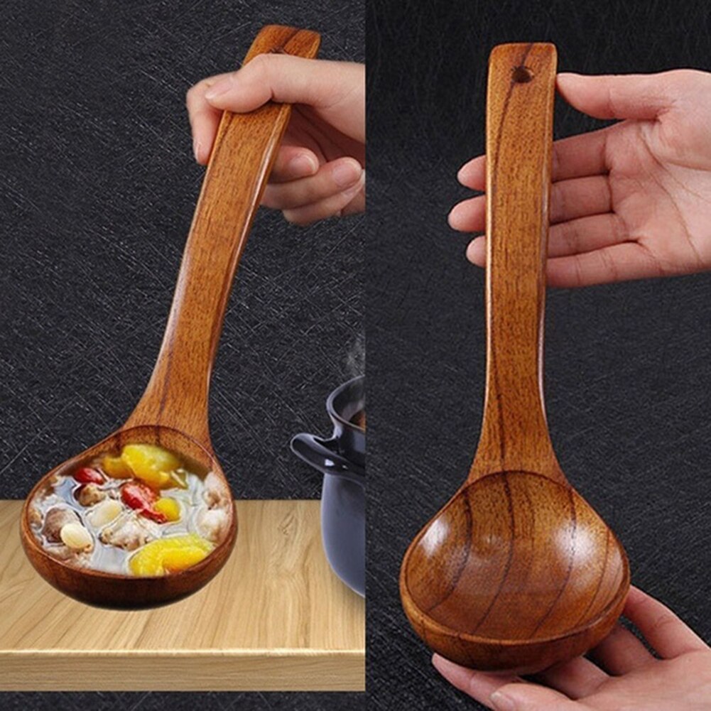 Colher de chá de madeira com alça longa, colher de chá para sopa, sobremesa, arroz, utensílio de cozinha, colheres de madeira para sopa, cozinhar