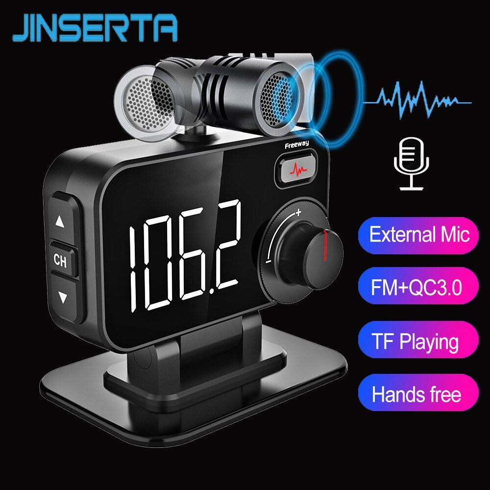 JINSERTA Bluetooth 5.0 FM transmitter MP3 player Lossless TF music Play QC3.0 fast charge External Microphone Support Siri