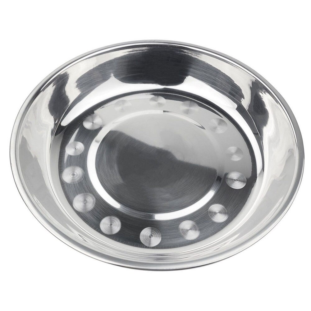 Plato de cena de acero de 17x2,2 CM, plato duradero para verduras, cocina para barbacoa, herramienta para dumplings, fruta poco profunda B K7F8