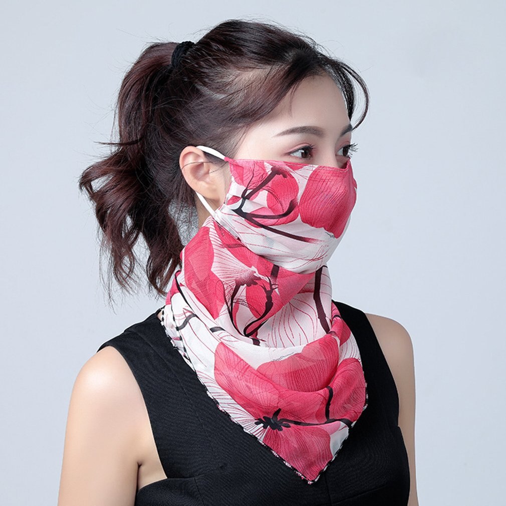 Summer Women Face Mask Neck Protection and Face Protection Sun Veil Scarves Chiffon Mounting Ear Adjustable Tightness Mask: 17