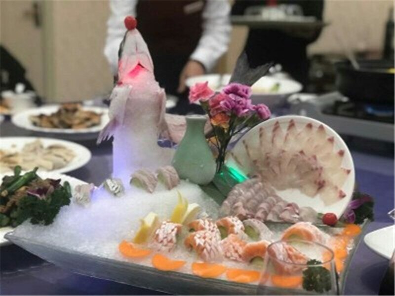 Plato acrílico rectangular transparente sashimi, bandeja de hielo crudo para pescado, plato japonés coreano para sushi, mariscos, buffet, plato para servir mantequilla