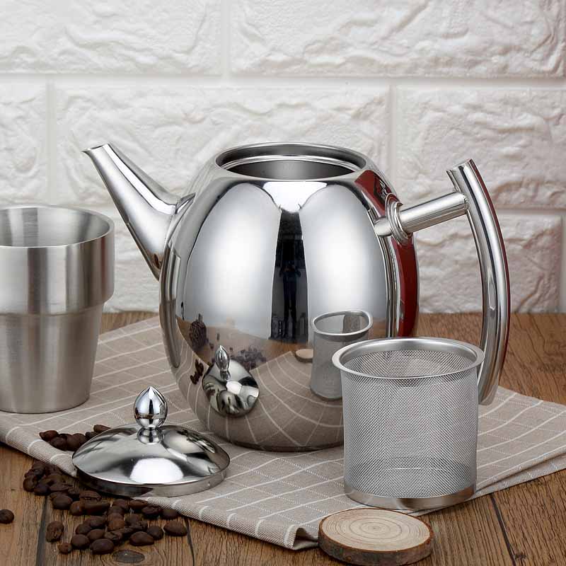 Tjock rostfri tekanna kaffekanna med sil hotellrestaurang hotell induktionskokare 1500ml