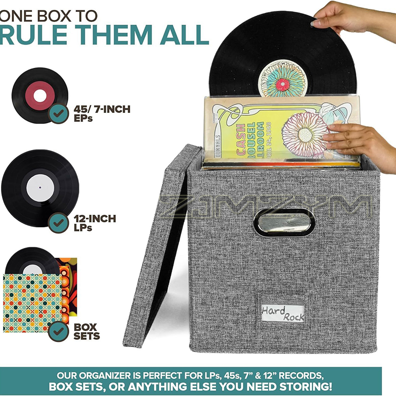 Collapsible Vinyl Record Storage Box Multi-Compartment Album Box Fabric Vinyl Record Dustproof Organizer With Lid Handles cd보관함