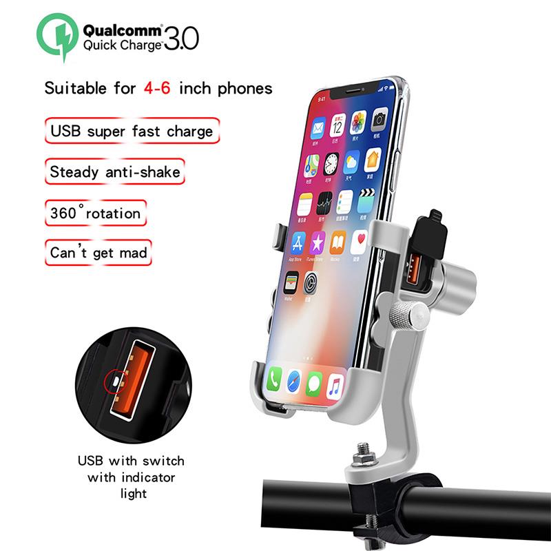 Universal telefonhållare  qc 3.0 för motorcykel usb-laddare vattentät motorcykel mobiltelefonfäste strömadapter spegelfäste