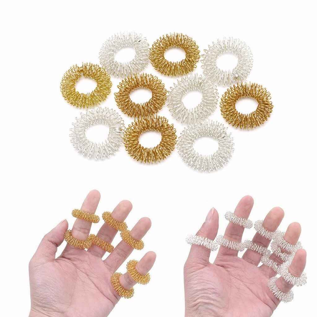 10pcs Stainless Steel Finger Massage Ring Acupuncture Ring Therapy Relax Hand Blood Circulation Pain Relief Health Care Set #W2