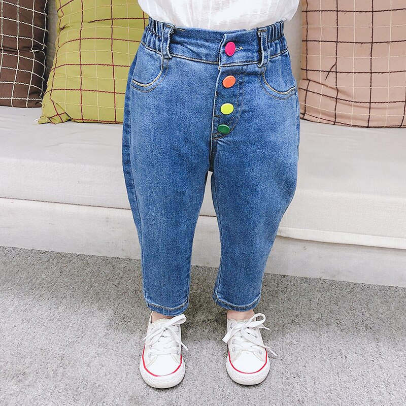 Ins Baby Meisjes Jeans 1-7 Jaar Oud Katoen Gewassen Jeans Voor Baby Meisje Wilde Leisure Jeans Voor baby Meisje Kleur Knoppen: 12m