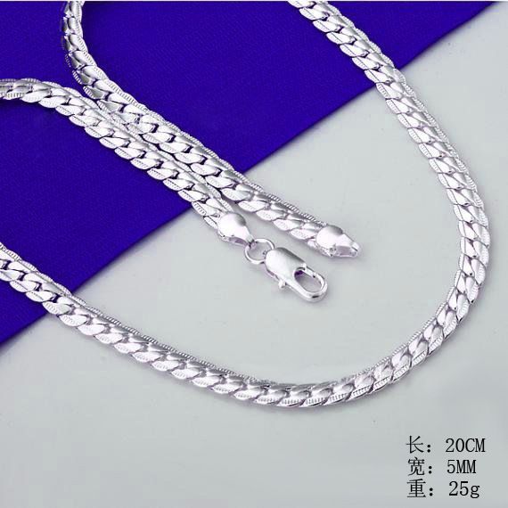 5MM N925 sterling Silver color necklace Unisex Flat snake Link Chain Lobster Clasp collares necklaces for women men S-N21