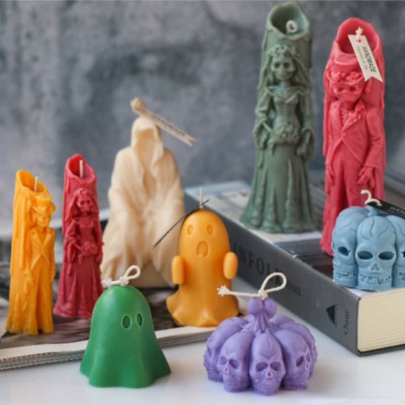 Halloween Ghost Bride Groom Candle Silicone Mold DIY Skull Pumpkin Candle Making Resin Soap Mold Christmas Craft Home Decor