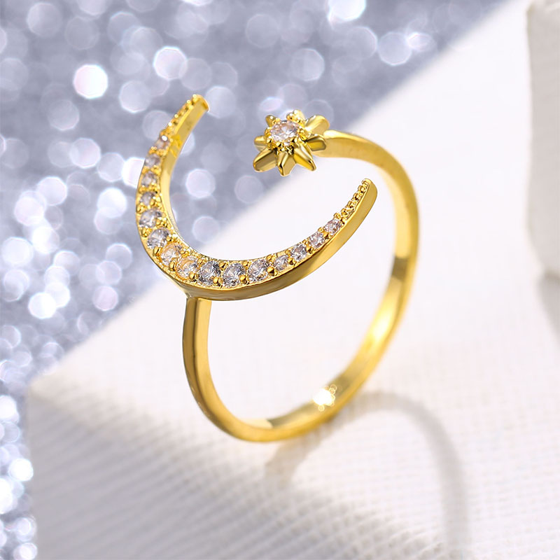 Vienkim Neue Einstellbare Kristall Ring Mond & Sterne blendend offen Finger Ringe Frauen Mädchen Hochzeit Engagement Schmuck