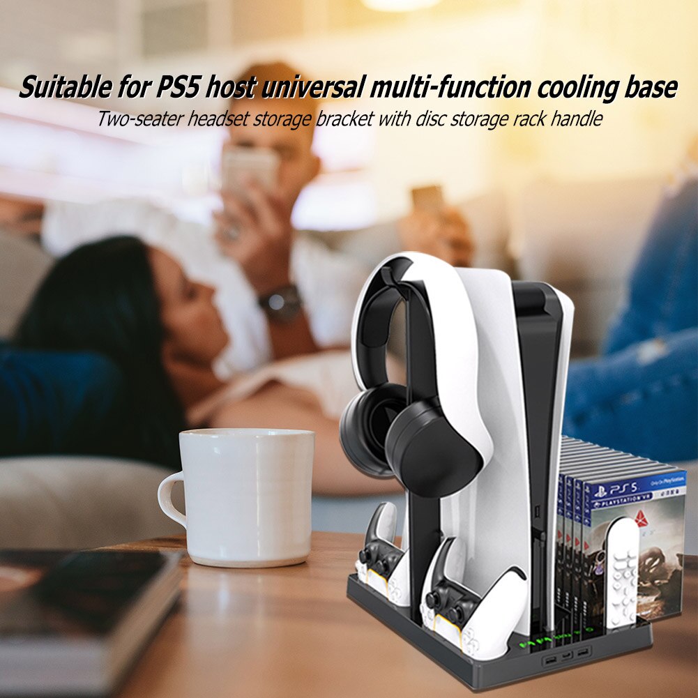 Multi-Functionele Fan Cooling Stand Dual Opladen Interface Voor PS5 Met Game Disc Handvat Hoofdtelefoon Beugel Game Accessoires
