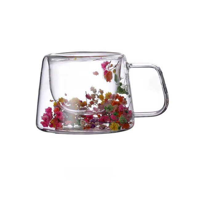 YWDL 1/2/4pcs Double Wall Coffee Mug Heat-resistant Espresso Cup Clear Glass Cup For Cappuccino Tea Water Drinkware: Pink