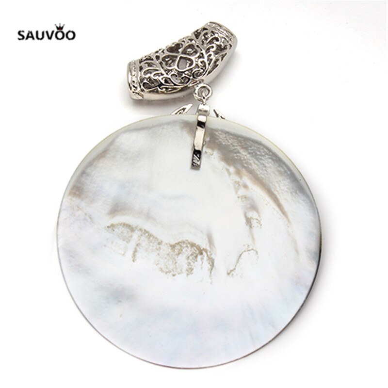 Sauvoo 1pc Retro Big Oval Shell Pendants with Silver Color Filigree Tube Hole Necklace Jewelry DIY Making Findings F1151