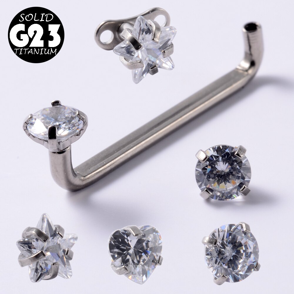 1PC G23 Titanium Christina Vertical Hood Piercings CZ Gem Dermal Anchor Crystal Flower Straight Barbell Jewelry Piercing 1.6mm