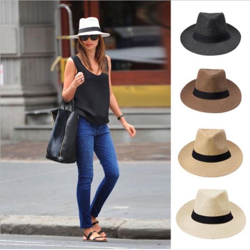 Gorra de paja de ala ancha Unisex, nueva , sombrero Casual de playa de ala grande, sombrero de playa de verano hecho a mano para hombres y mujeres