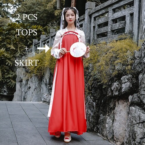 Traje de baile Retro Hanfu chino tradicional para cantantes vestido de danza Oriental DC1848: Rojo / S