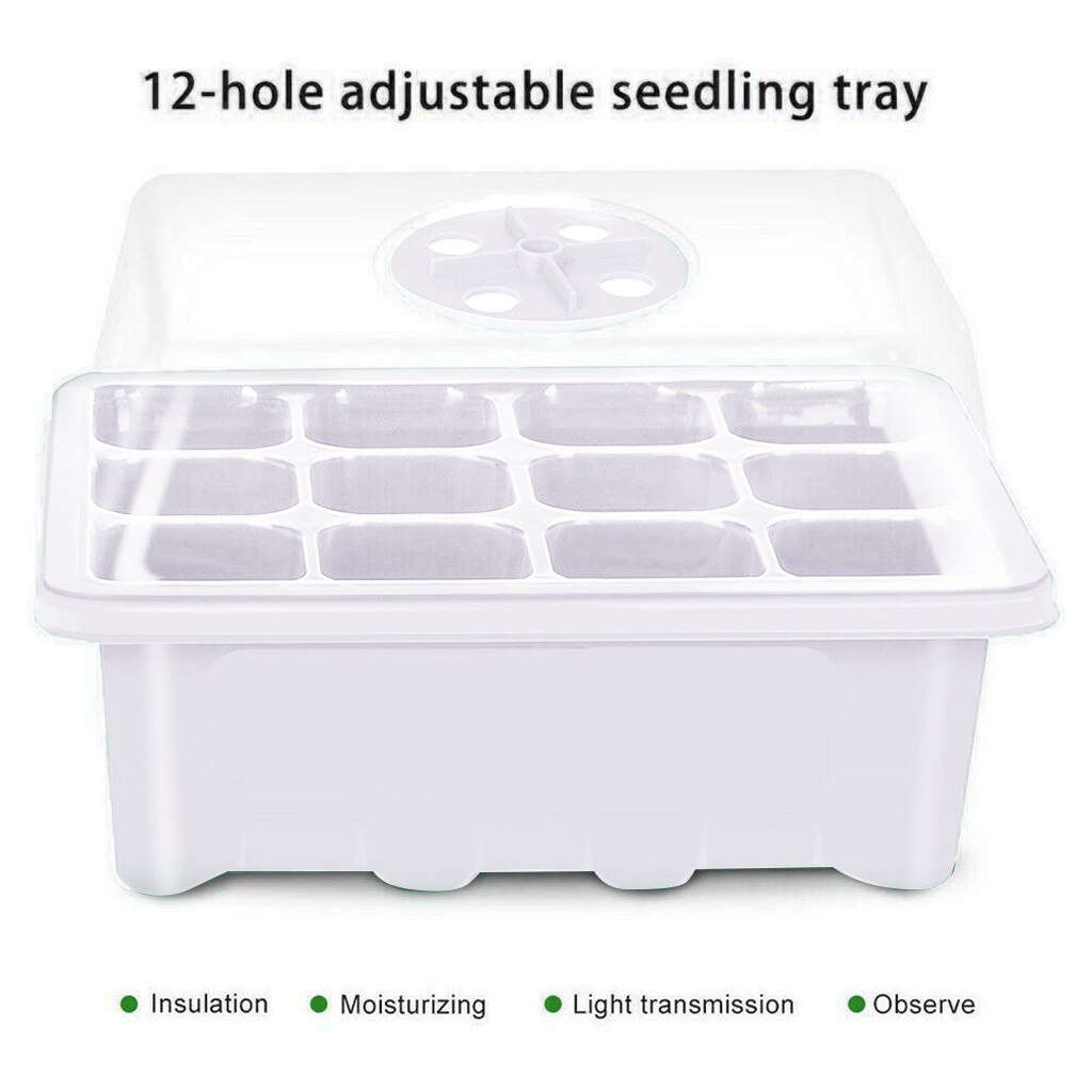 12 Hole Plastic Nursery Pots Planting Seed Tray Kit Plant Germination Box With Dome And Base Garden Grow Box Gardening Supplies