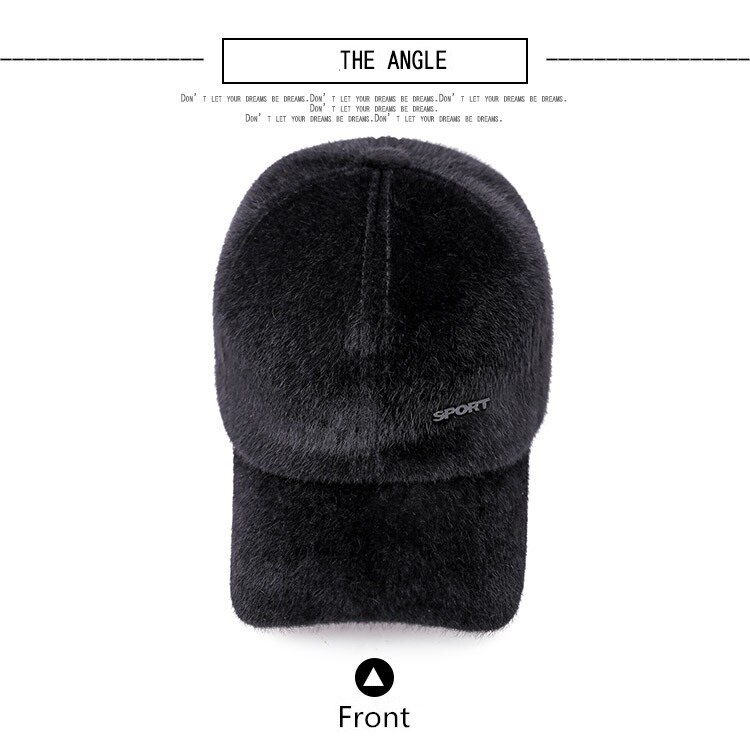 Haige 003 solide sorte ældre mænds causl kunstige pels baseballkasket alderen casquette gorros øreflap vindtæt snapbacks hatte