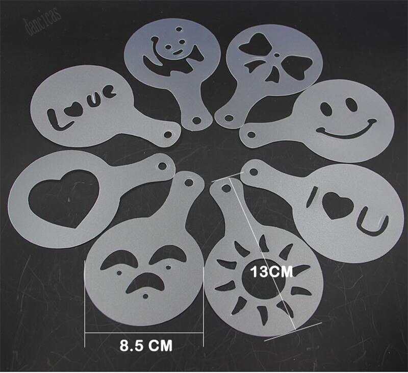 16 stuks/set plastic café schuim spuit sjabloon barista sjablonen diy decoratie gereedschap slinger mal luxe koffie print bloem model